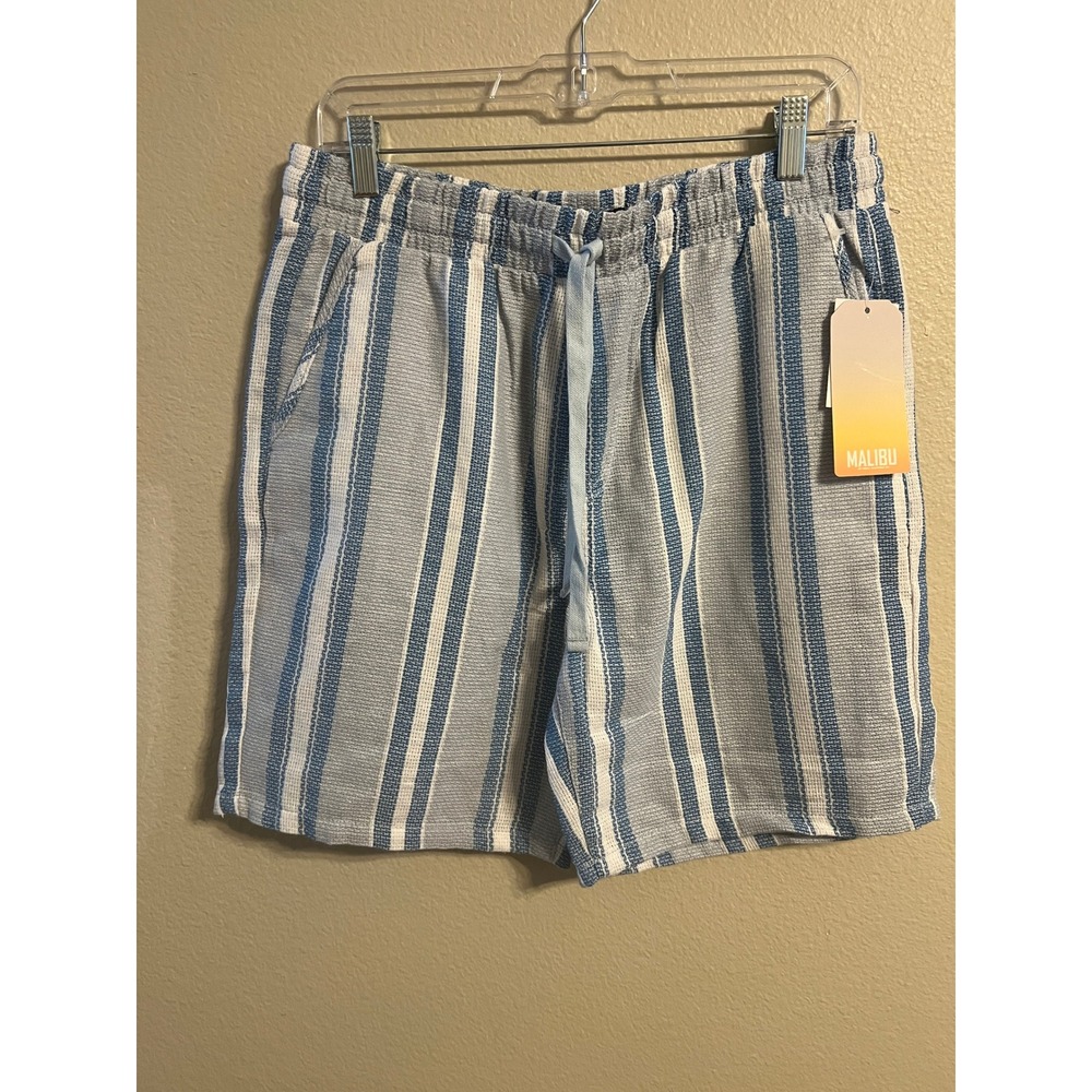 Malibu by Drill Clothing Co. Striped  Shorts Womens Medium Blue White MSRP 58